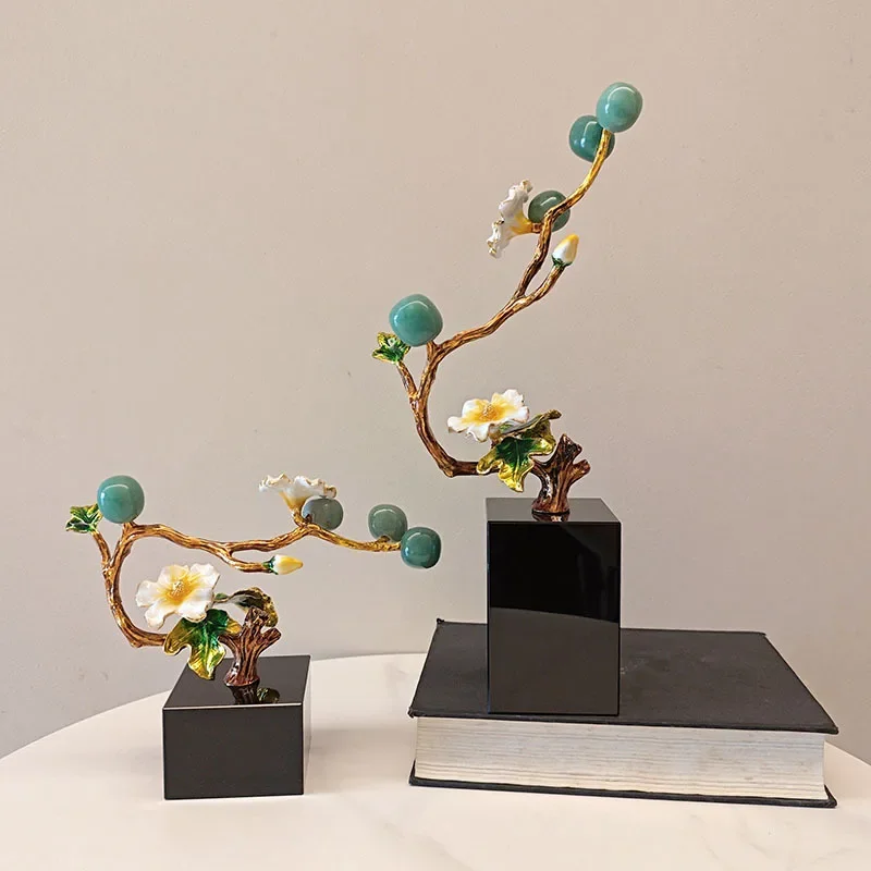 Metal Handicraft Golden Tree Plum Blossom Crystal Tree Artificial Sculpture Decorative Figurines Home Decoration Accessories