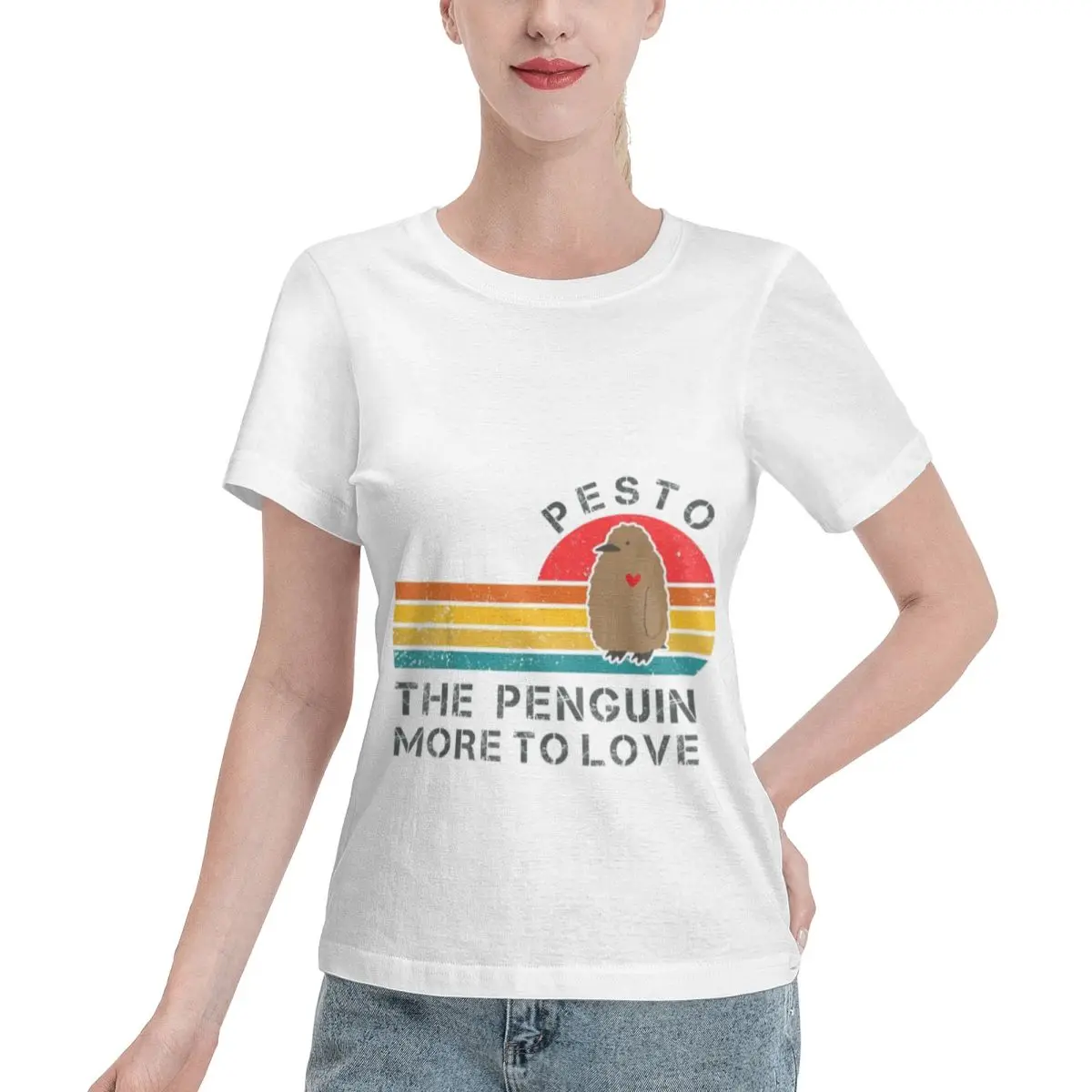 

Pesto The Penguin More To Love Women's 100% Cotton Short Sleeve T-shirt Top Loose Tshirt