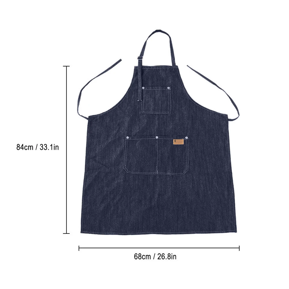 Adjustable Neckband Waistline Denim  Apron Convenient Front Pocket Foldable Soft Wear-resistant Overalls For Home Kitchen Garden