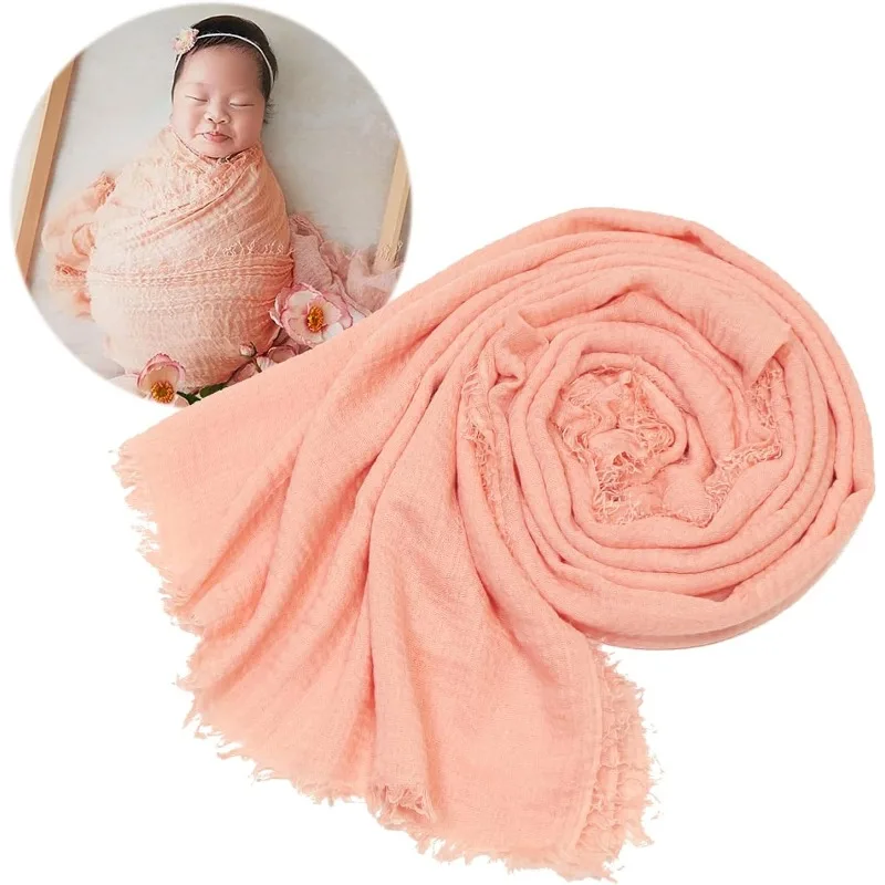 Fringed Linen Photography Wrap-Newborn Swaddle Prop for Baby Boy&Girl Photo Sessions, Organic Texture.ニューボーンフォト مواليد  ניו בורן