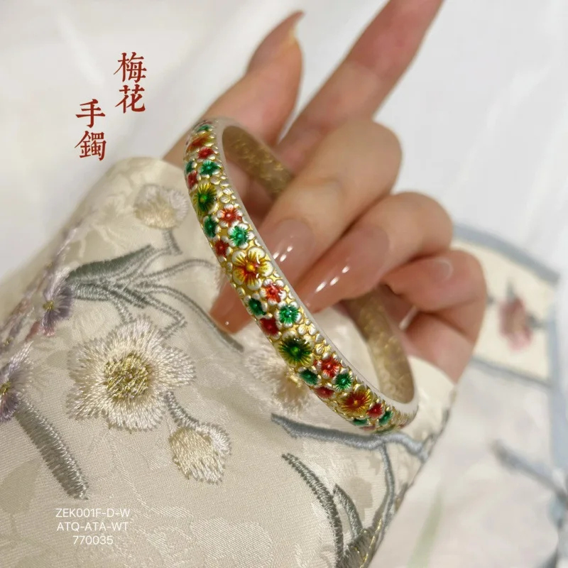 9999 Fashion Retro Enamel Gold-Painted Plum Blossom Xiangyun Matching Sterling Silver Bracelet