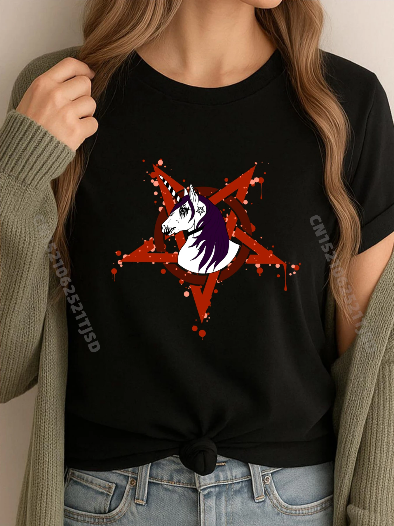 

Black Metal Corpse Paint Unicorn Halloween Vintage T Shirts Men's Clothes Plus Size Printing