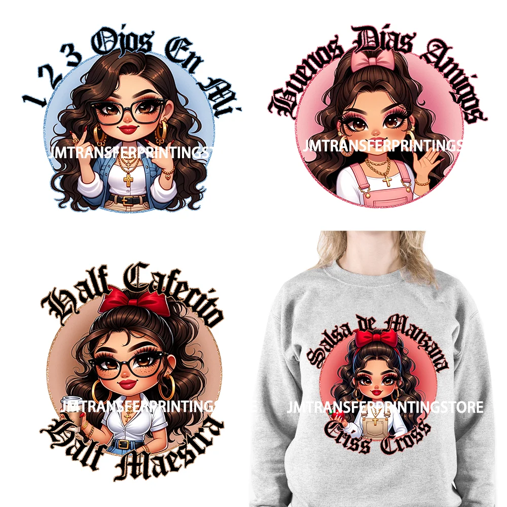 Latina Chicano Woman Teacher Sayings Iron On Decals In My Maestra Era Ojos En Mi Chicana DTF Transfer Stickers For Sweatshirt