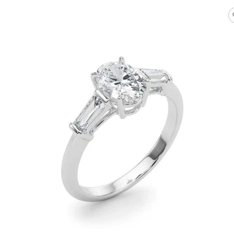 IGI Certificate CVD HPHT Oval Lab Grown Diamond Proposal Ring For Lady Platinum 950 2Ct Main Stone DEF VS-VVS Prong Set