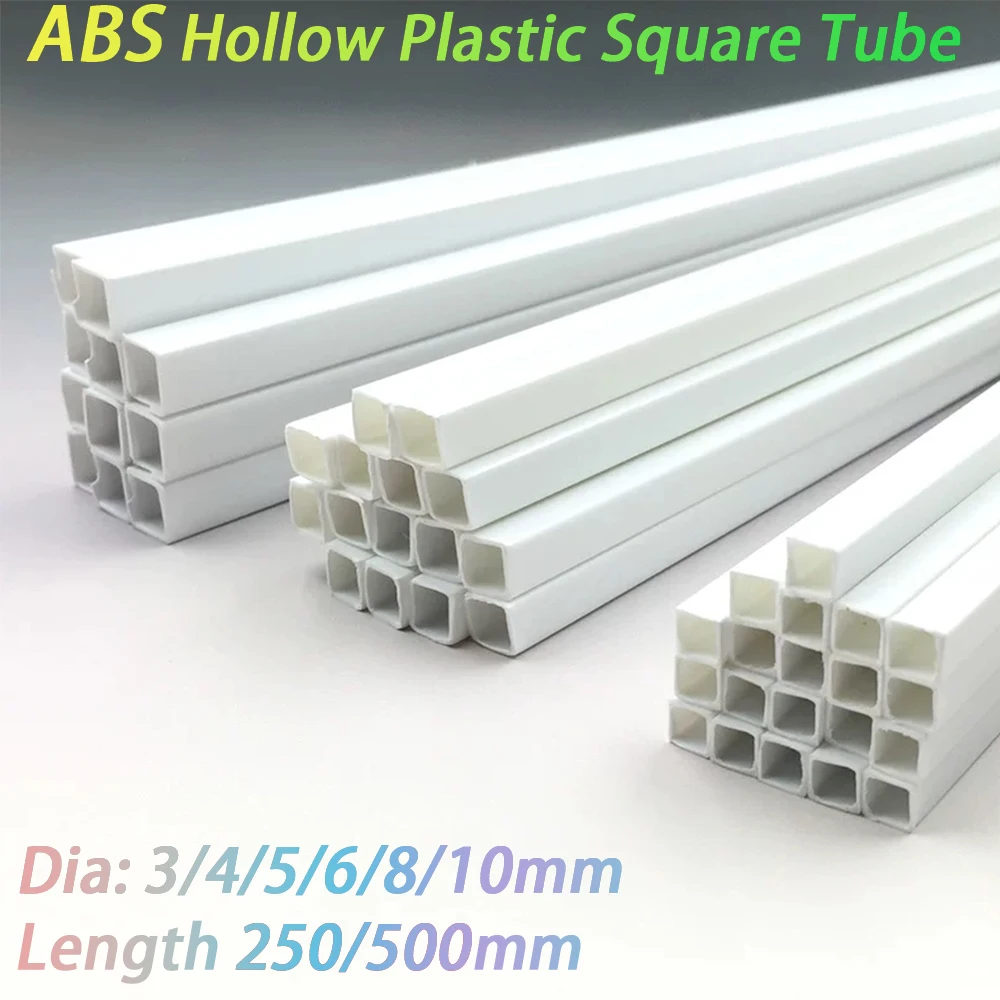5Pcs Square ABS Plastic Hollow Tube Pipe Length 250/500mm Dia 3/4/5/6/8mm DIY Material for Model Part Accessories DIY Car Frame
