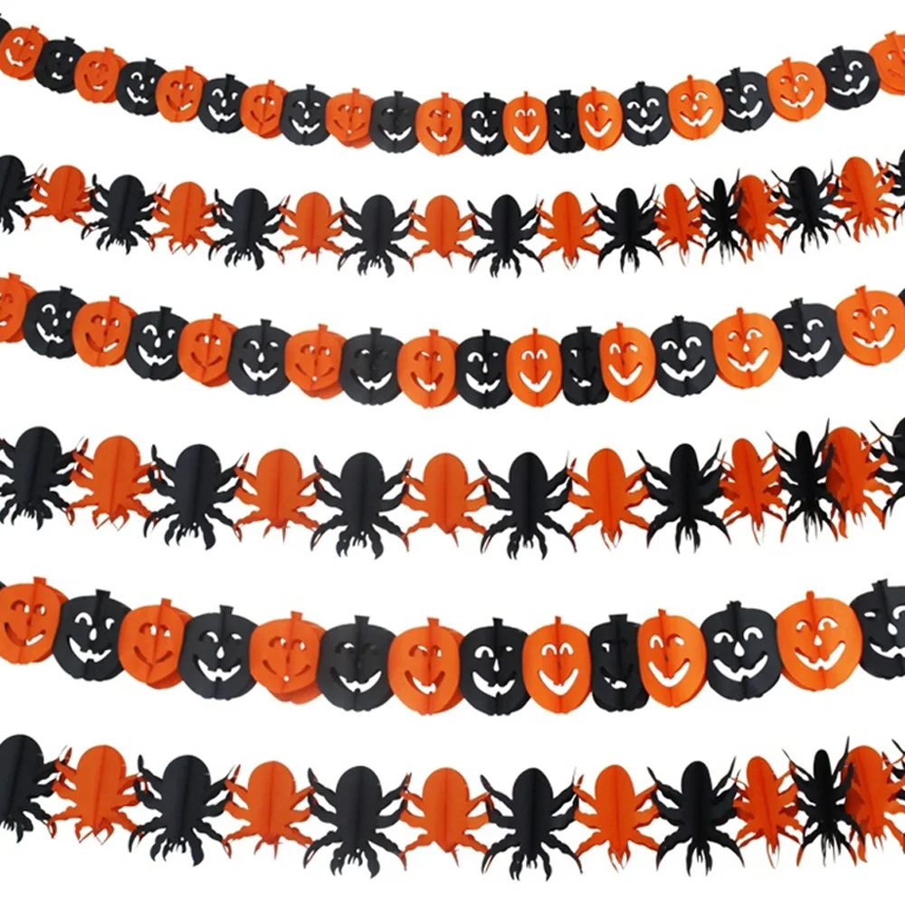 Halloween Hanging Banner Cute Pumpkin/Bat/Spider/Skull Paper Garland Ornament Happy Halloween Home Party Hanging Props Decor