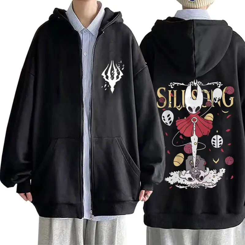 

Game Hollow Knight Graphic Zipper Hoodie Men Women Casual Oversized Zip Up Sweatshirt Male Fashion Vintage Fleece Cotton Hoodies