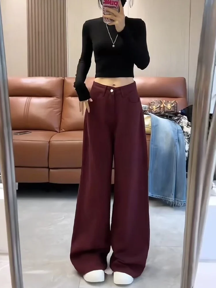 

Ankela High Waist Wide Leg Jeans Women's Spring Autumn Loose Straight Floor-Length Pants Casual Style Faded Cotton Blend