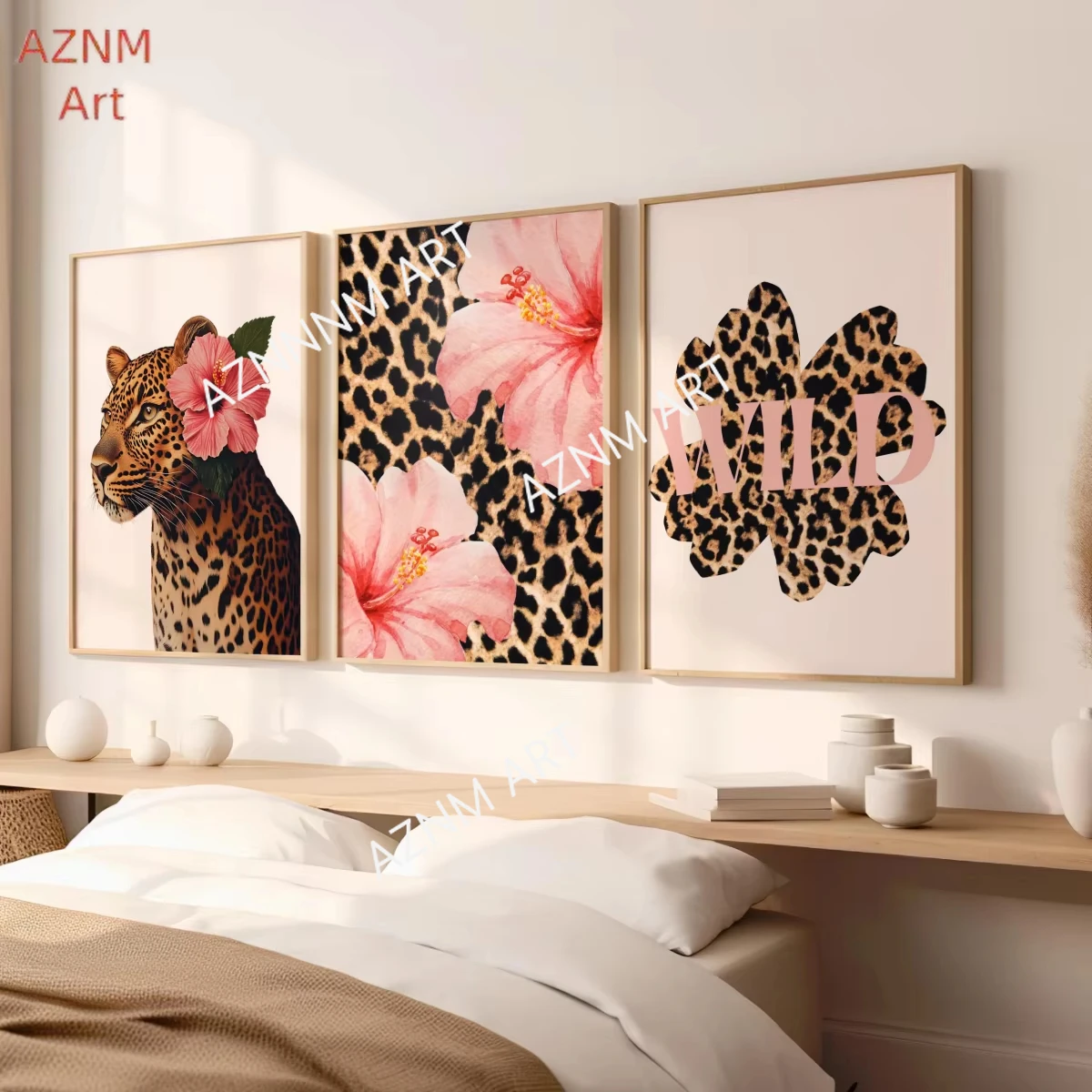 1/3 Stück Leopard Hibiskus Blume Rosa Gepard Leinwanddruck Poster Vintage Hawaiian Aloha Tier Kunstdrucke Home Decor