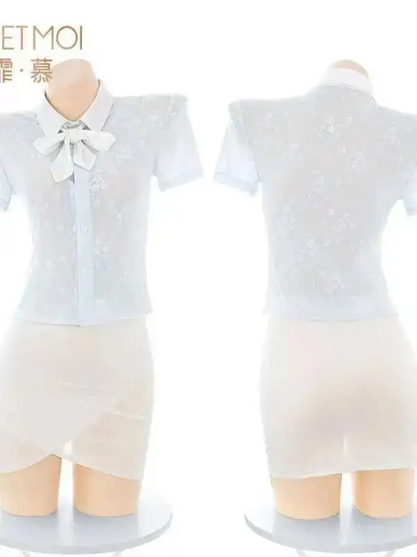 out of stock Style Transparent Workplace OL Set Sexy Hip Hugging Mini Two Piece Skirt Uniform Sexy Thin Mesh Sheer Women 7JUK view 6