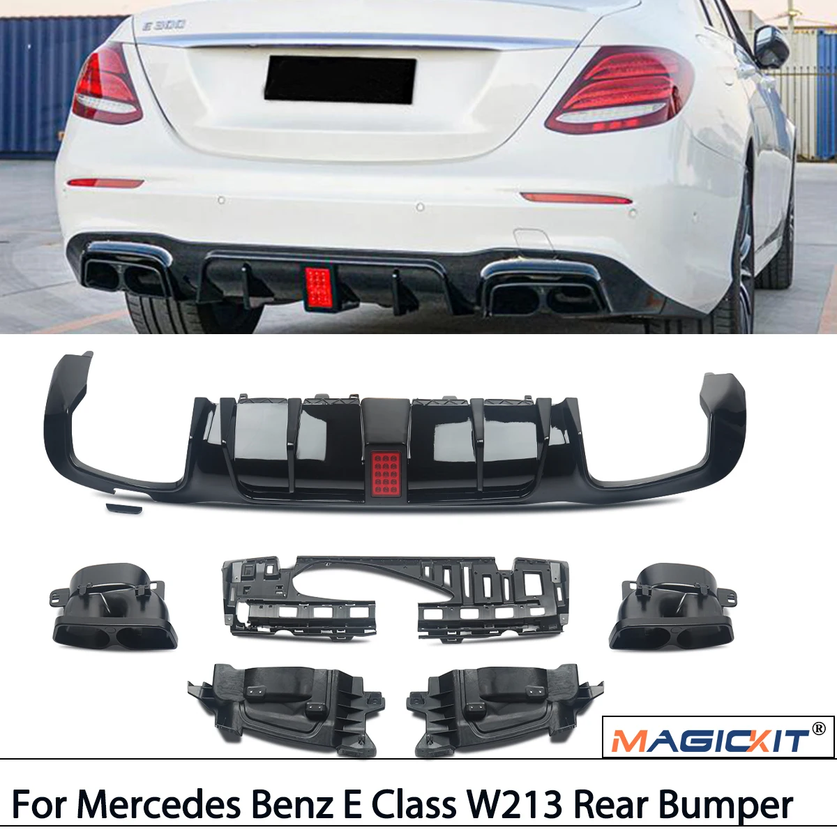 Rear Bumper With Exhaust Tips Diffuser Lip For Mercedes Benz E Class W213 E300 E400 AMG E63 2016-2020 AMG-Line Body Kit Style