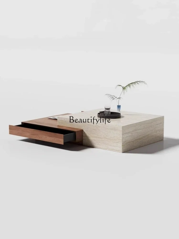 

ls 51Italian minimalist rock slab coffee table living room rectangular solid wood tea table