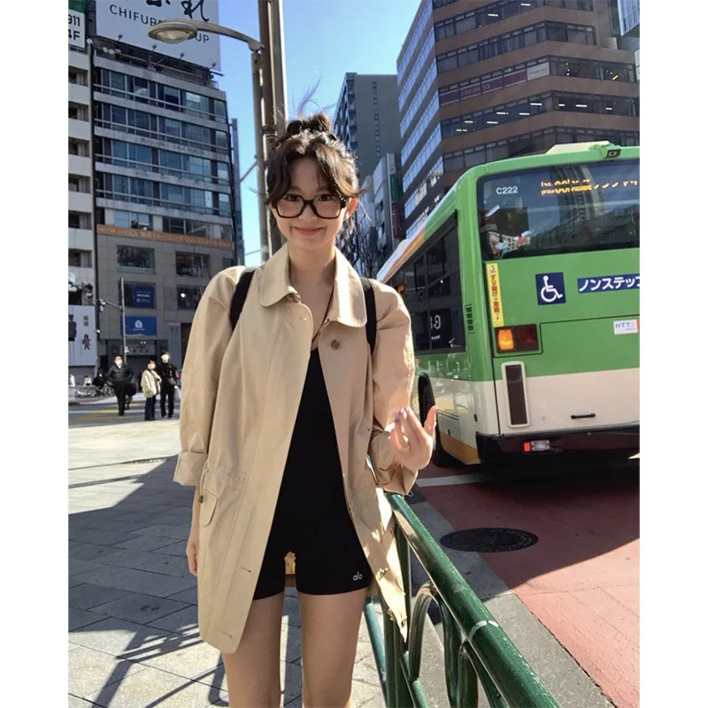 

Fletta Korean Sle Long Coat Women's Outerwear Thin Top Mid-Length High-End Feeling Thin Jaet Organic Cotton Pure Color