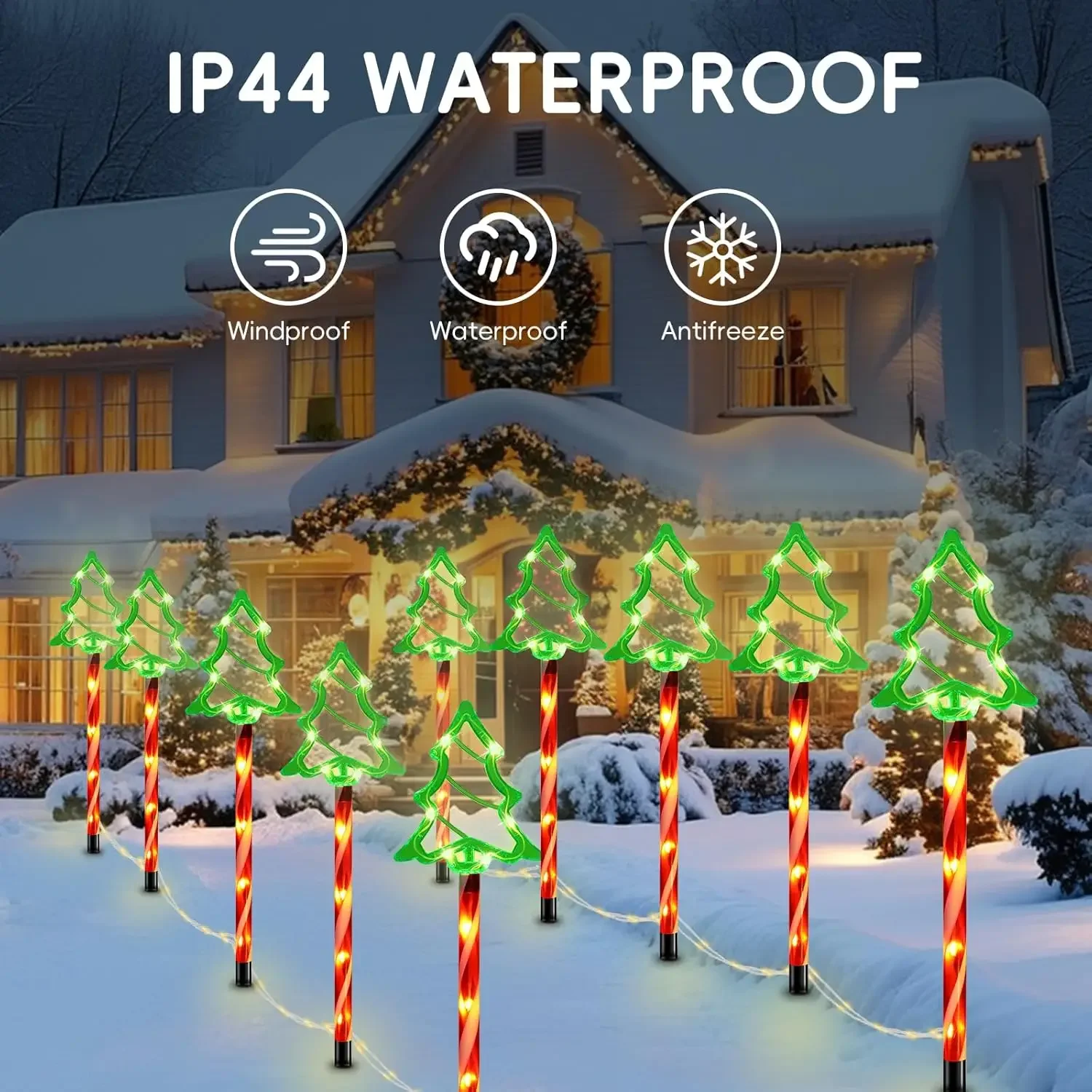 Christmas Pathway Lights Outdoor Candy Cane Tree Decor Waterproof LED Lighting for Holiday Yard Decorations