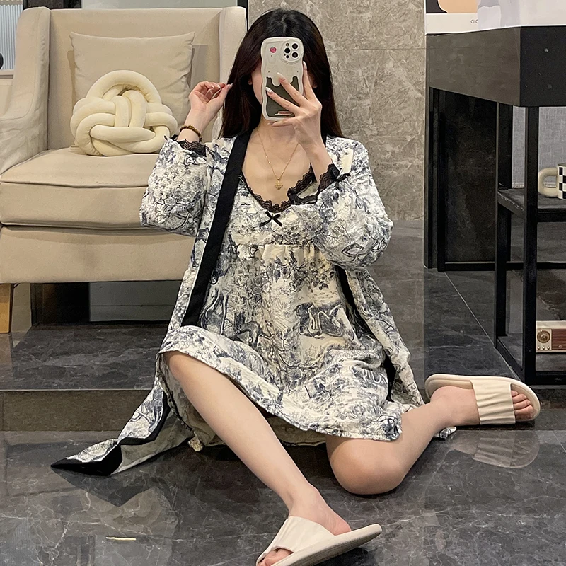

Ele Bla Cotton Spwear Женская летняя длинная све Che с нагрудником Cloud Cotton Домашняя одежда V-Ne
