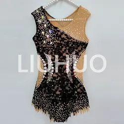 Women Girls Rhythmic Gymnastics Leotards Black Competition Costumes Teens Kids Dancewear Wholesale BD1522