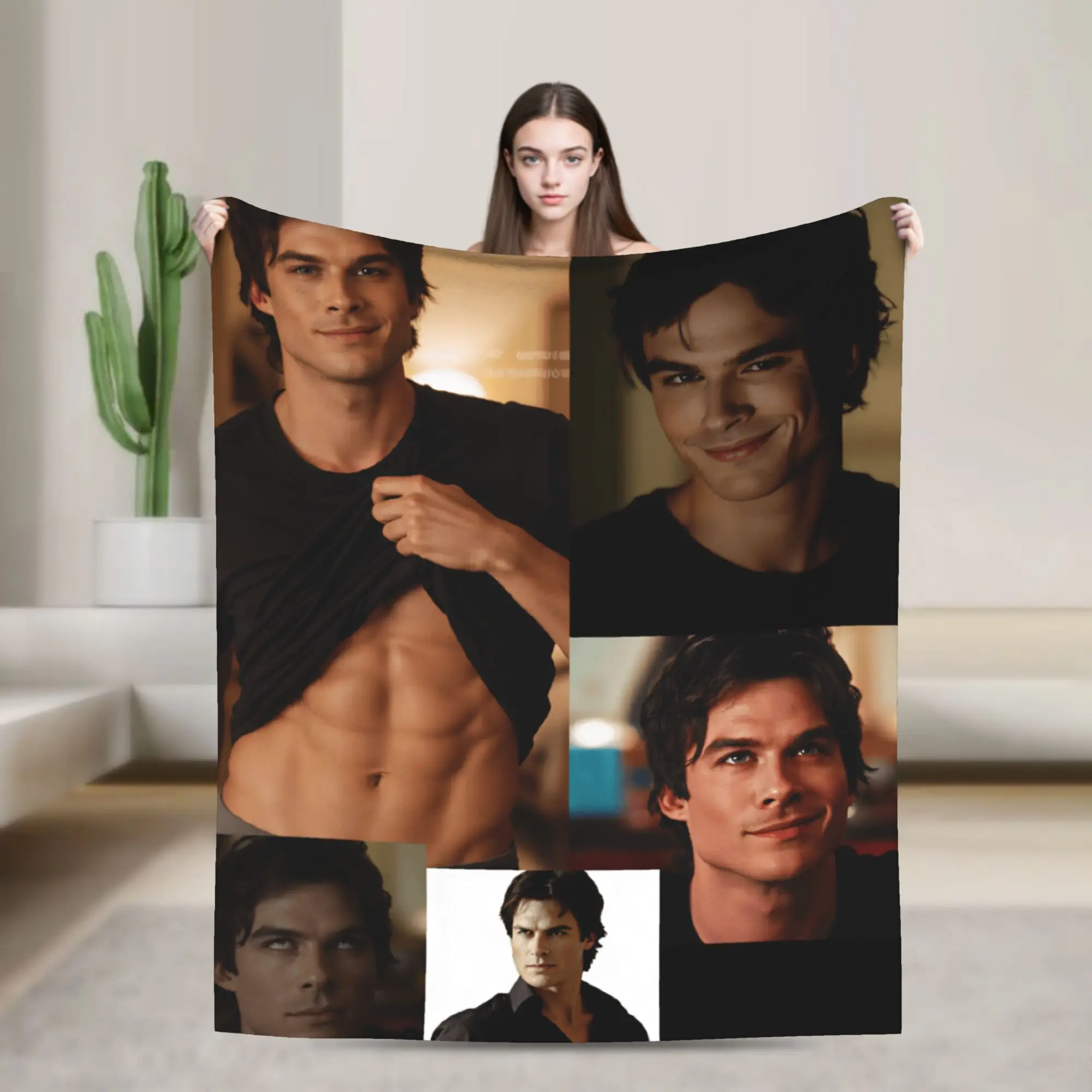 Damon Salvatore The Vampire Blanket Winter  Soft Throw Blanket For Girl Sofa Home Flannel Bedspread Bed Cover