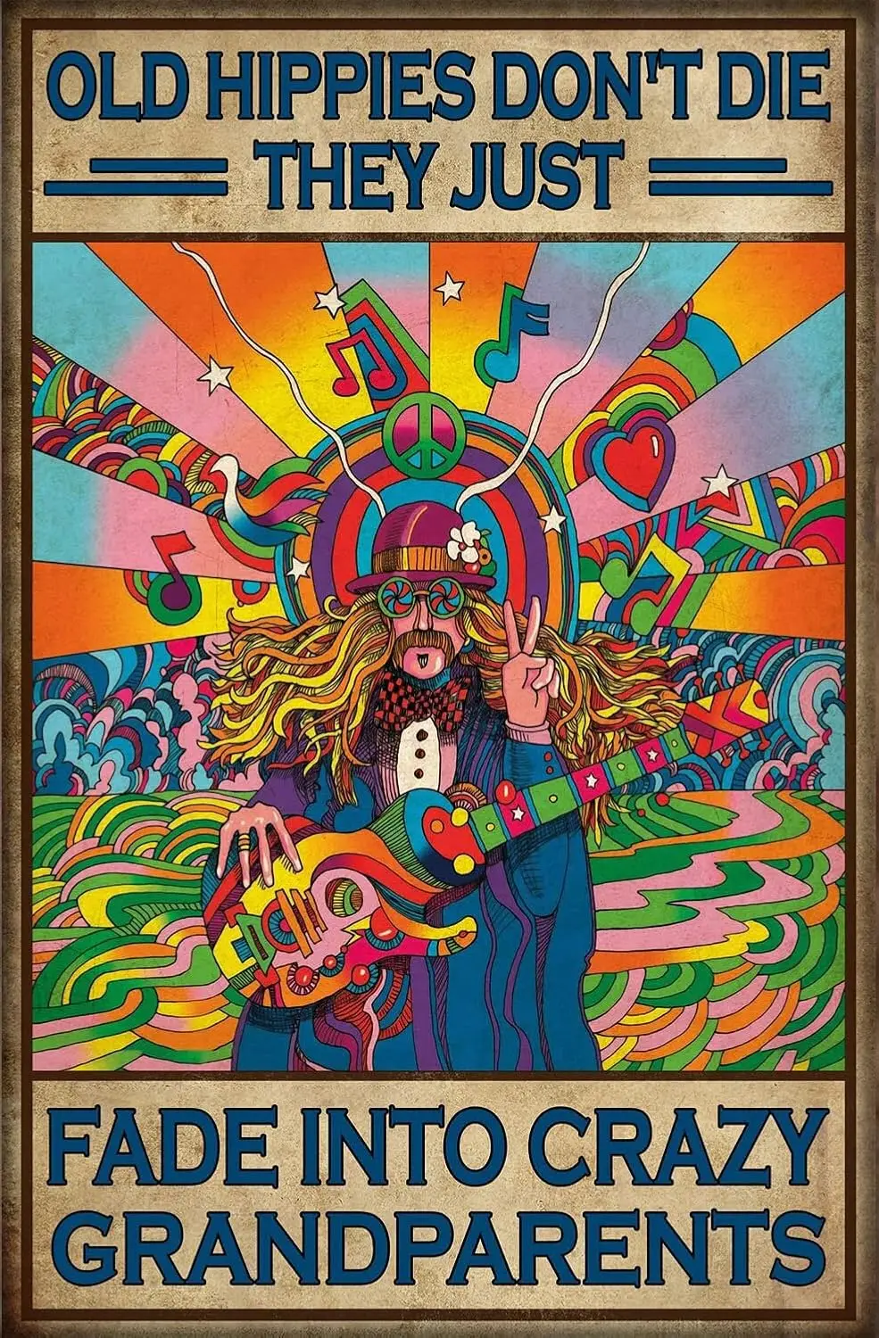 الهابي القدامى لا يموتونوا فقط تتلاشى إلى الأجداد المجنون علامة معدنية قديمة عتيقة من القصدير الألومنيوم ديكور للمطبخ والمنزل C