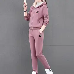 2 Pcs/ Set Trendy Women Suit Thermal Letter Print Lightweight Ankle-banded Pants Suit