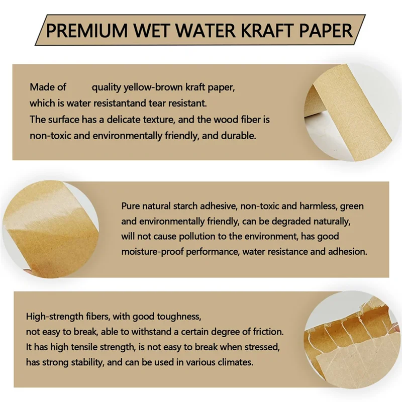 ABEZ 2-Pack Reinforced Water Activated Gummed Kraft Paper Tape, 2.75 Inch X 330 Ft, Total 660Ft, Writable Eco-Friendly