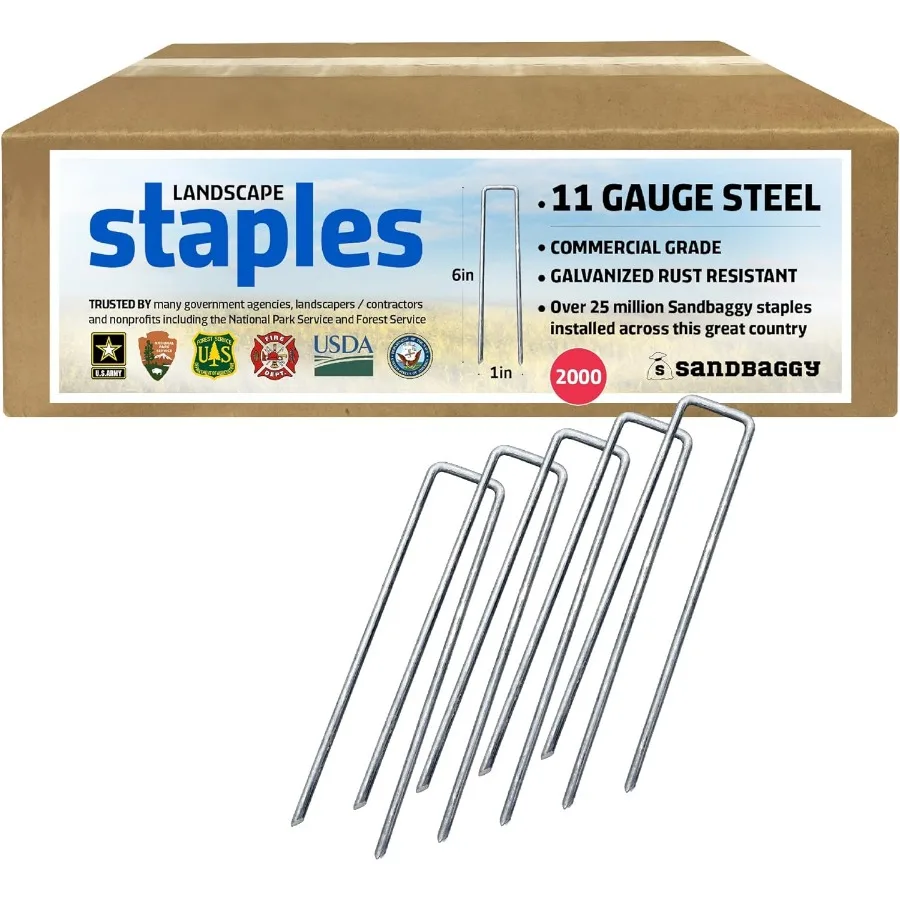 

2000-Count Rust-Free 6-Inch Landscape Staples 11 Gauge Steel - Galvanized SOD Garden Stakes Pin for Professional Landscaping Ag