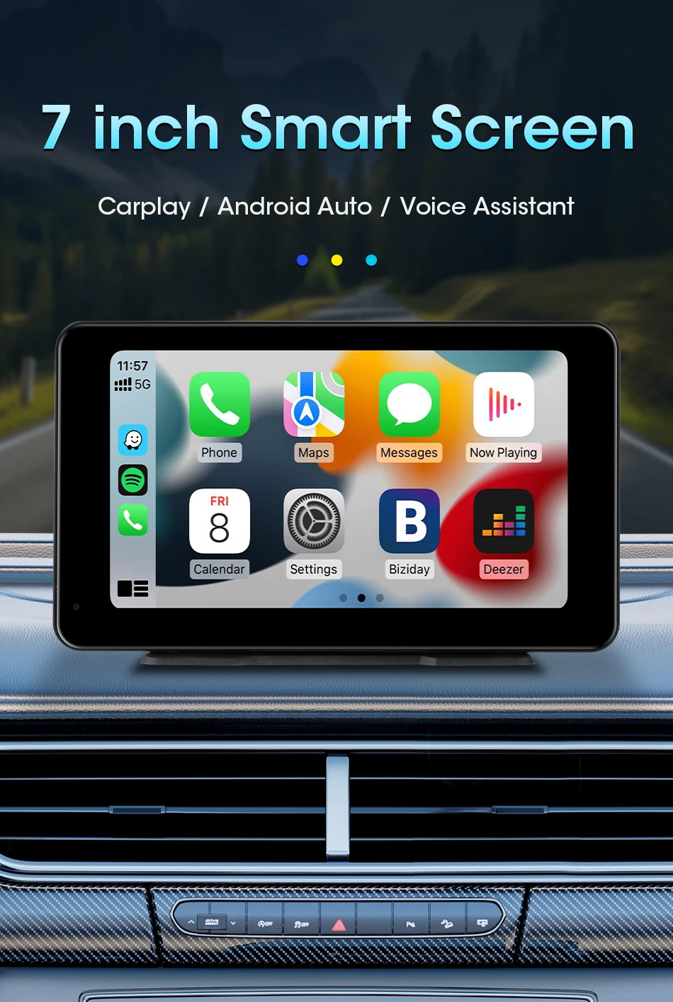 7 zoll Tragbare Auto Radio Drahtlose CarPlay Android Auto WIFI Multimedia Video Player Auto Intelligente System 5G WIFI BT FM AUX – Detail 1