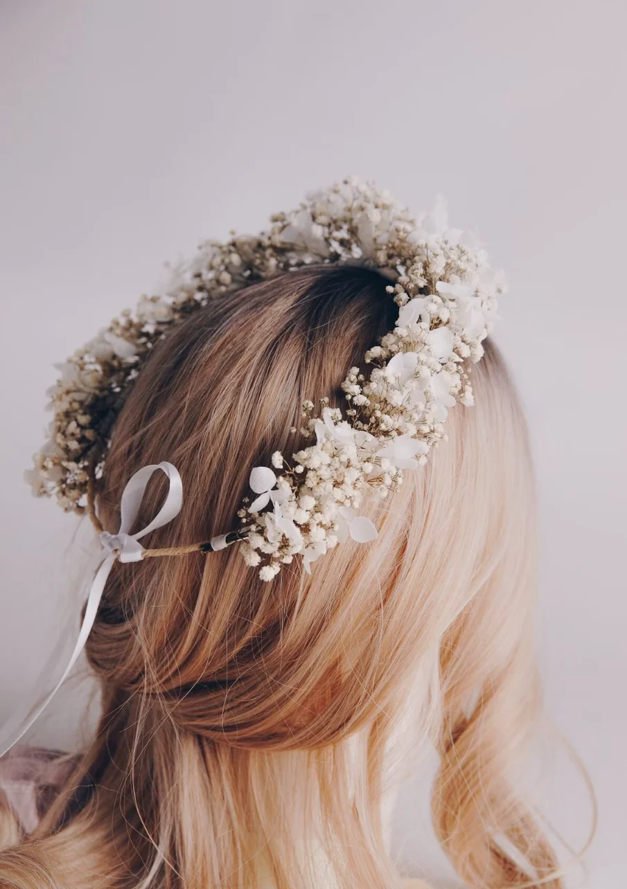 Handmade Preserved White Gypsophila Hydrangea Bridal Boho Crown, Wedding Flower Girl Crown, Children\'s Birthday Decorations