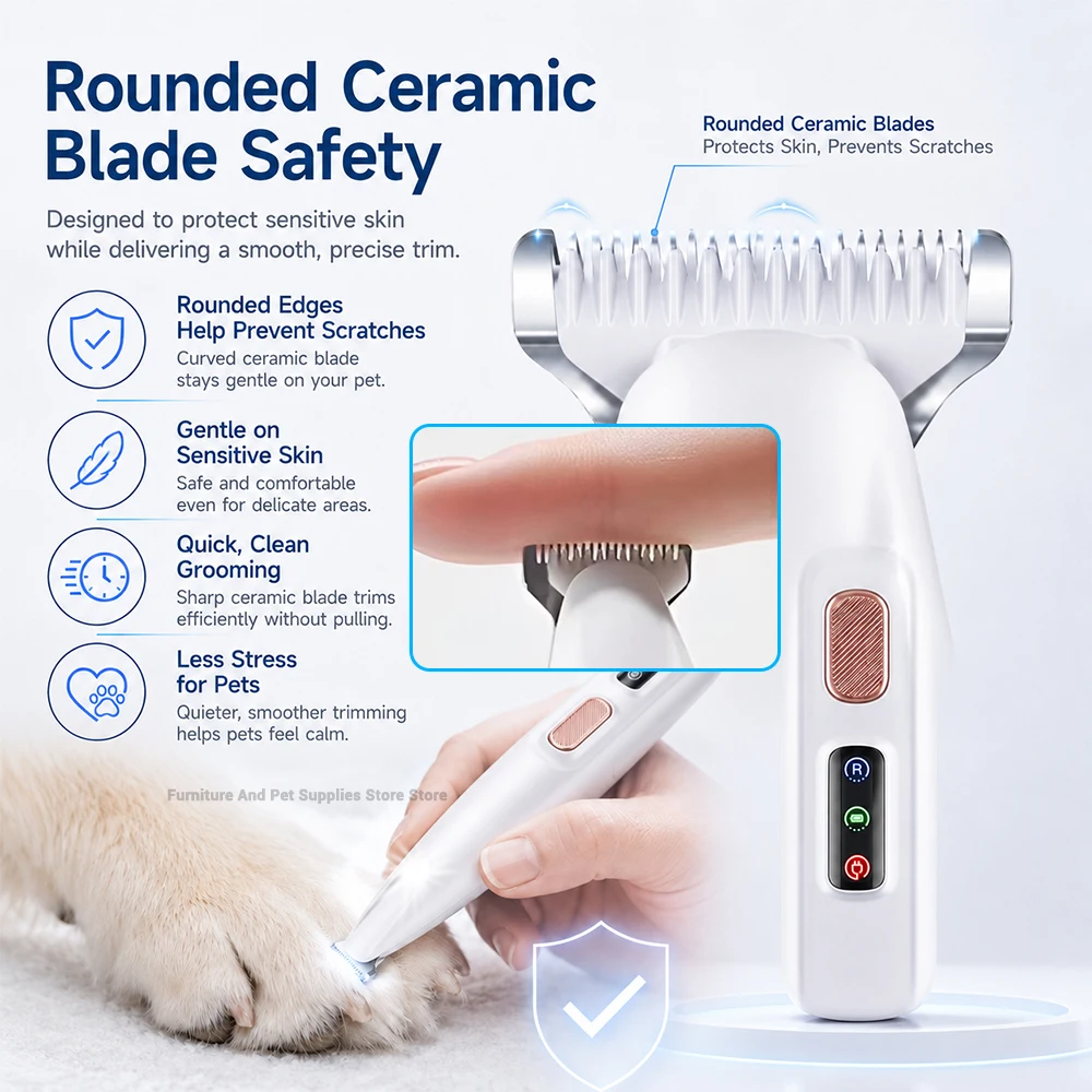 Pet Dog Electric Beauty Hair Trimmer Waterproof Pet Foot Hair Trimmer Low Noise Cat Dog Face Foot Ear Hip Claw LED Light Shaver - view 2