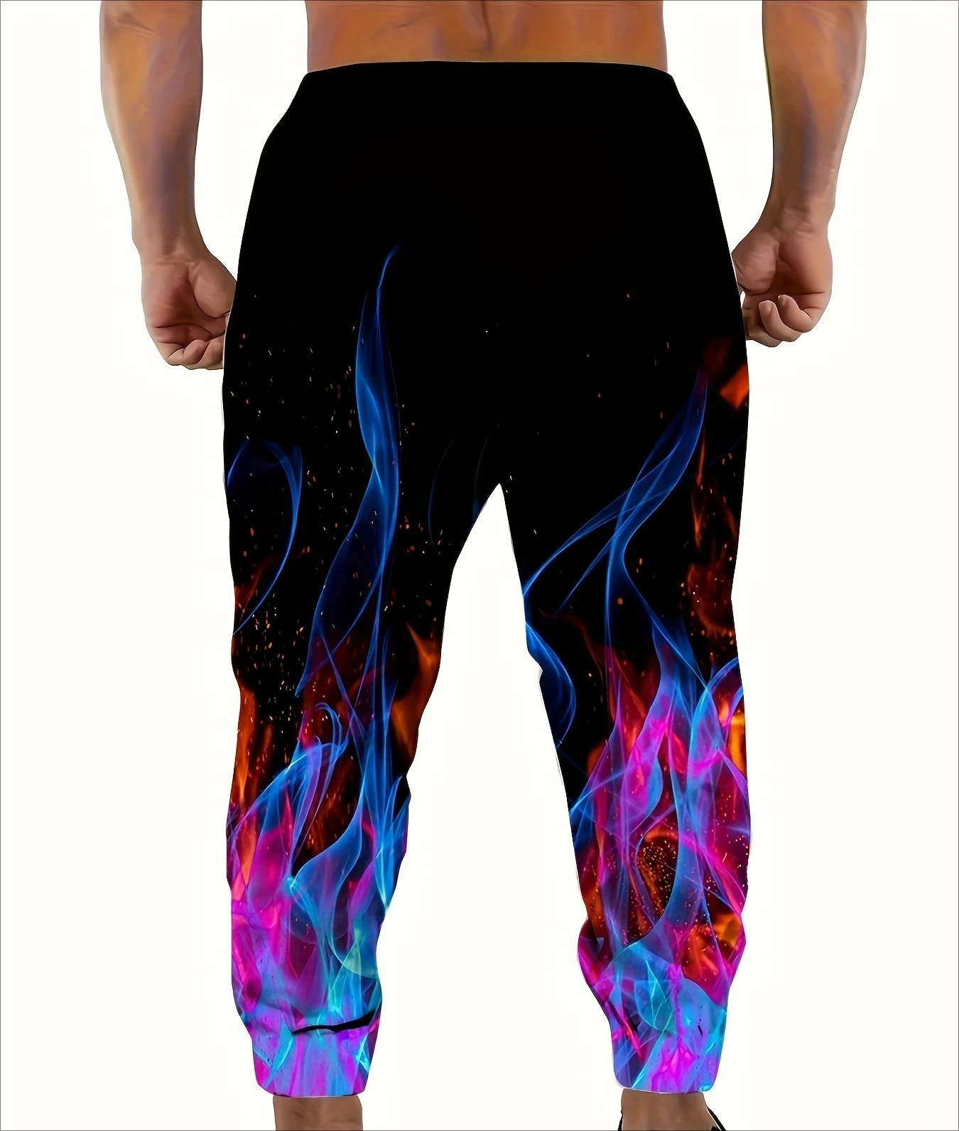 2026 Hot Selling Fashion New Men's 3D Printed Color Flame Pattern Outdoor Hip-hop Street Wear Loose Cargo Pants Large Size