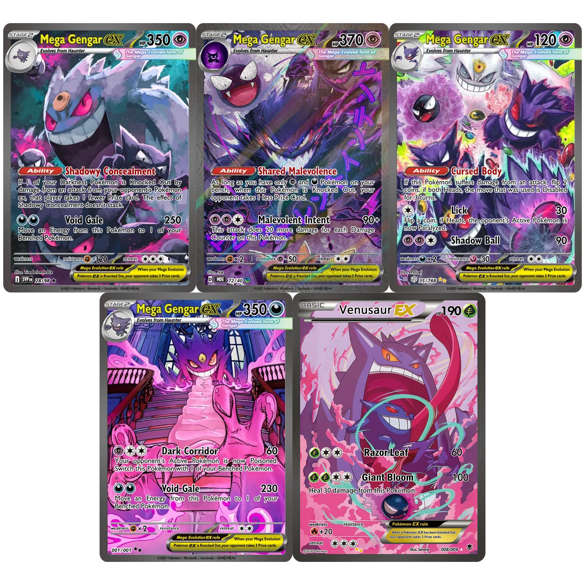 

5Pcs/set Diy PTCG Gengar Series English Flash Card Self Made Charizard Mewtwo Classic Anime Collection Card Gift Toy