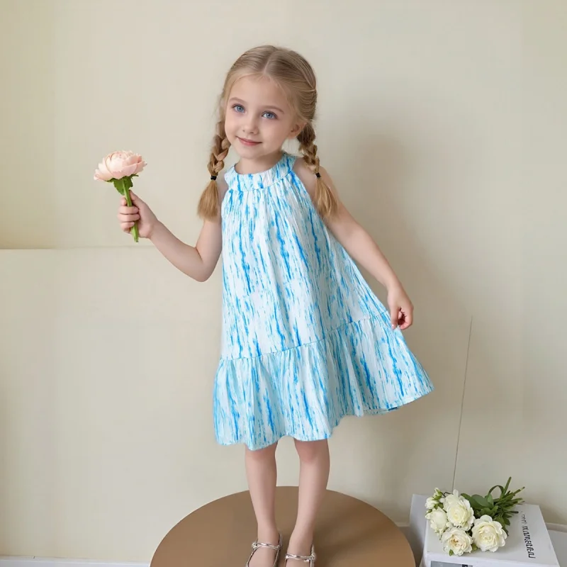 

New Summer Dress for Girls, Stylish Vacation Style, Gradient Halter Neck Princess DressABaby girl's sleeveless dress