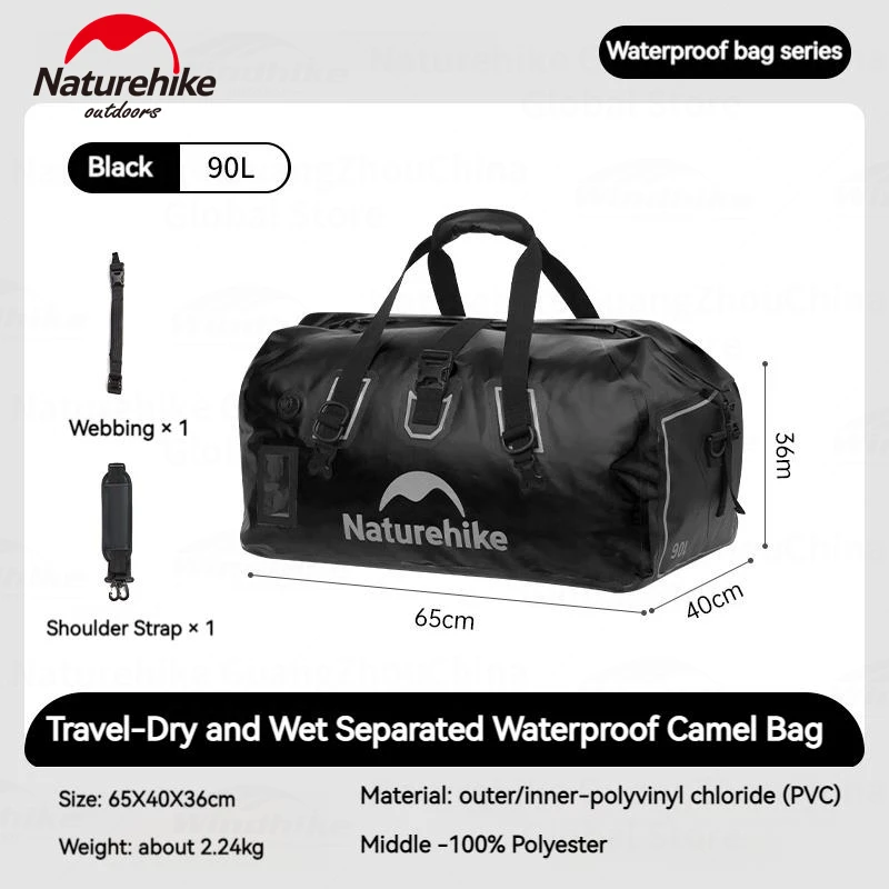 Naturehike IPX6 Wasserdichte Tasche 40L 60L 90L Motorrad Schwanz Tasche Outdoor Camping Reise Gepäck Träger Tragbare Stamm Lagerung PVC 6