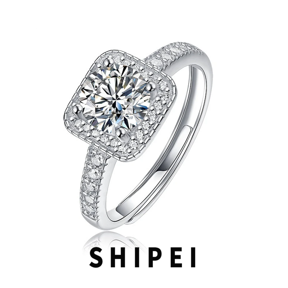 SHIPEI 1 CT D Moissanite Diamond Gemstone Engagement Fine Jewelry For Women 100% 925 Sterling Silver Adjustable Ring Wholesale