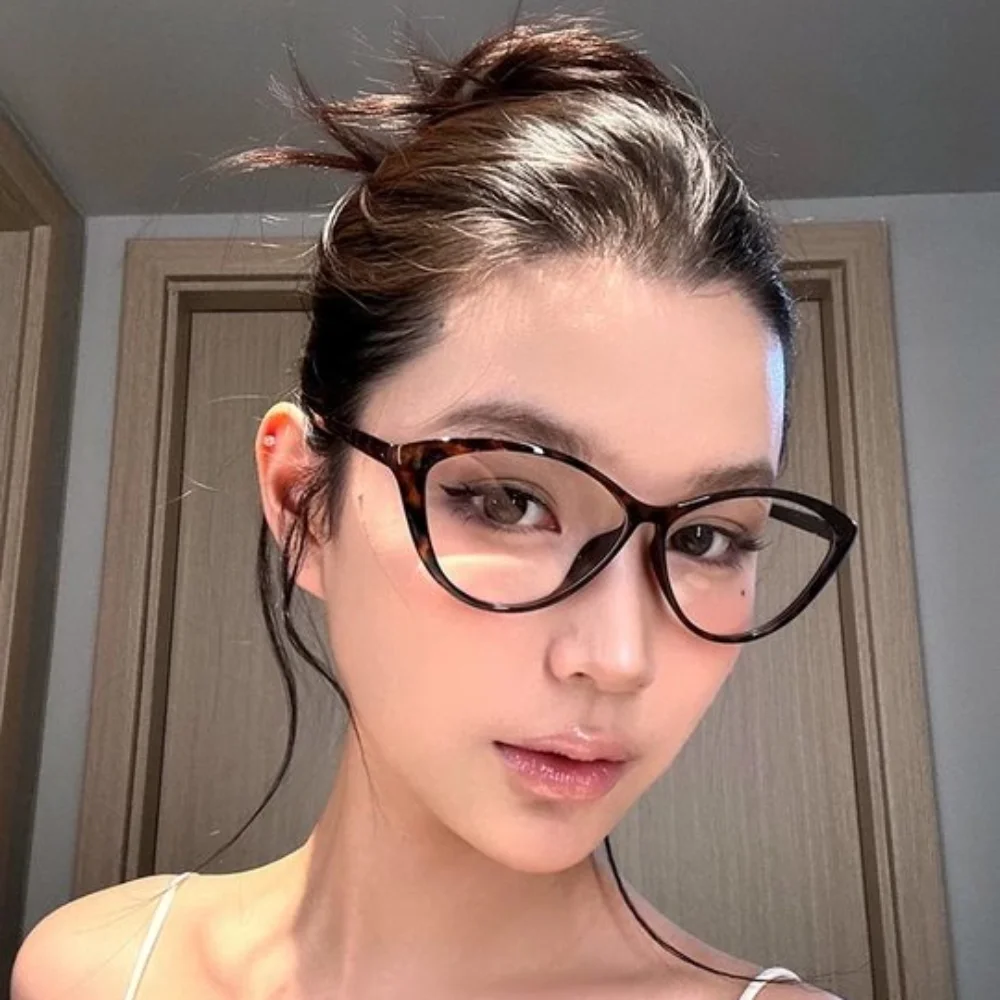 Lentille de lunettes puissance 0 à-400, Anti-rayons bleus, pour myopie, grande monture œil de chat, pour ordinateur, légère