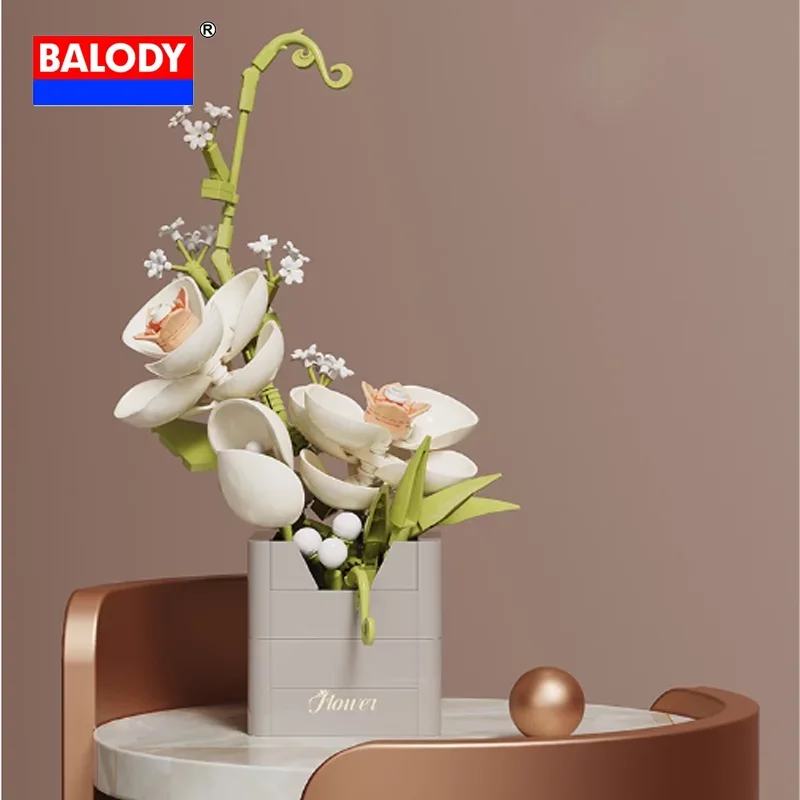 BALODY Luxury Bouquet Series Puzzle Building Blocks Creative Rose Orchid Cardamom Tabletop Decoration Woman Valentine\'s Day Gift