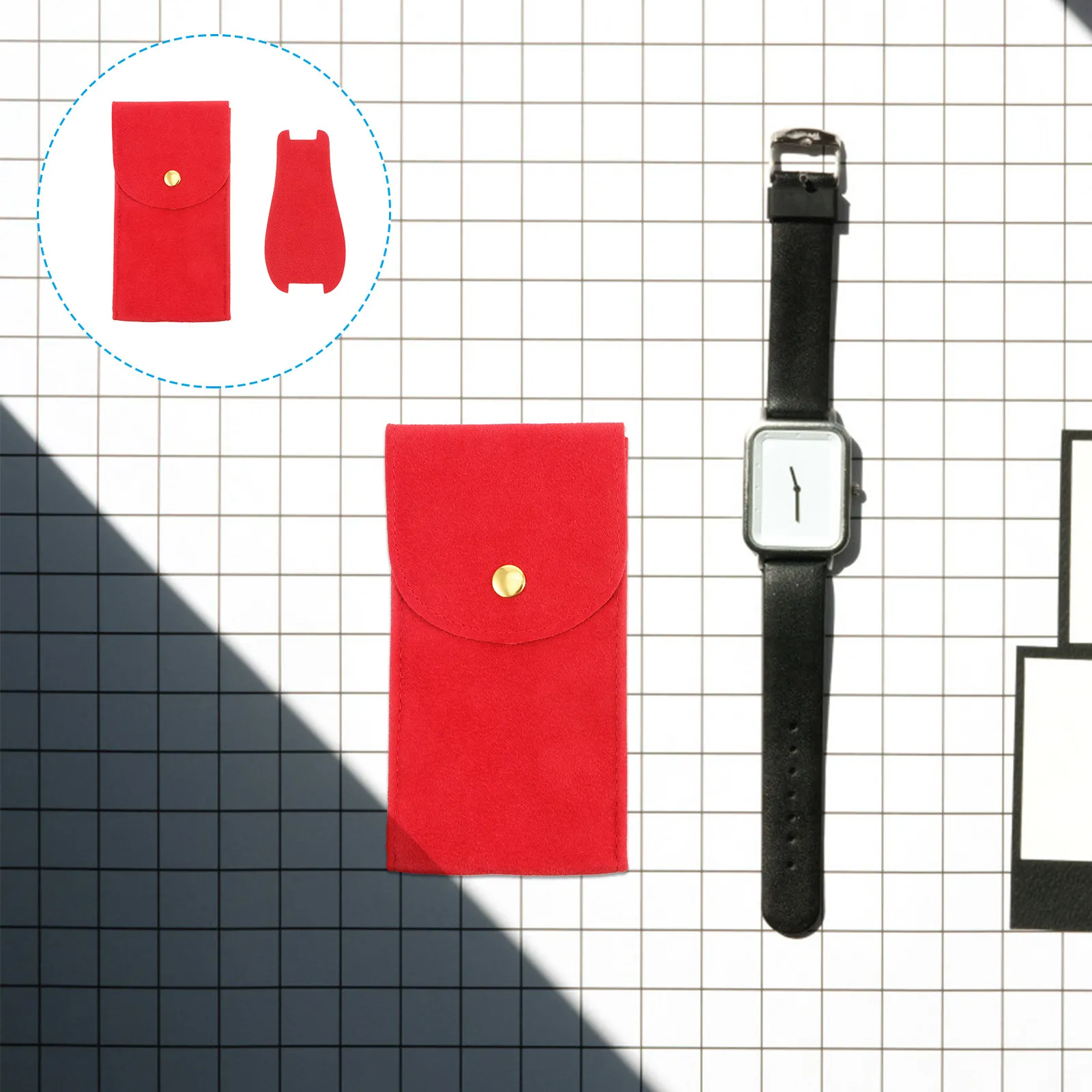 

1 шт. портативный фланелевый чехол для часов, дорожный защитный футляр с застежкой-кнопкой и встроенной подкладкой для часов и браслетов