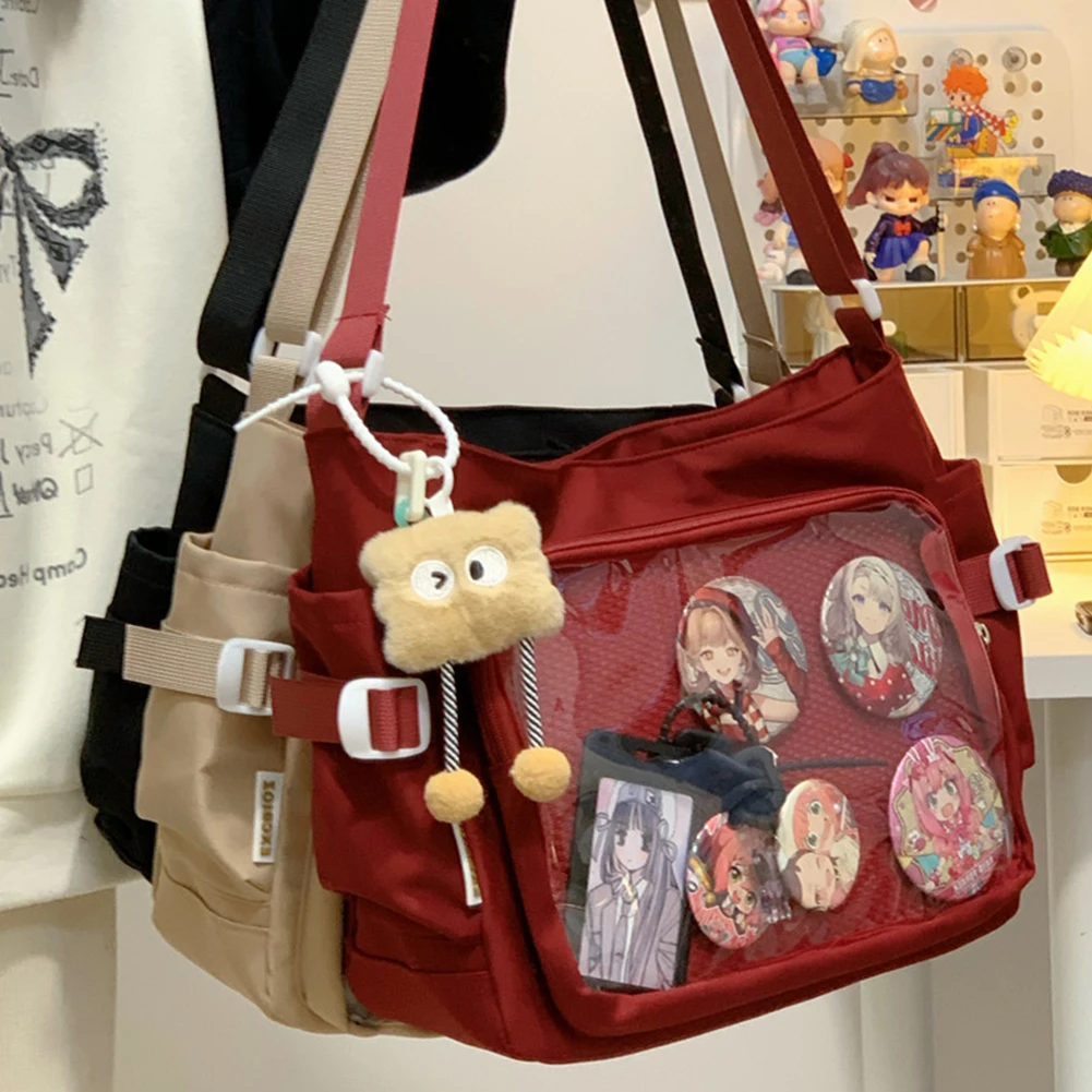 

College Style Crossbody Bag Japanese Style Shoulder Purse Large Capacity Book Carrying Mailman Bag Adjustable Strap Stylish Bag