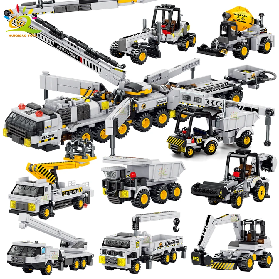 

8IN1 1068PCS Snow Rescue Transporter Building Blocks Excavator Snowplows Backhoe Loader Brick City Construction Toy for Children