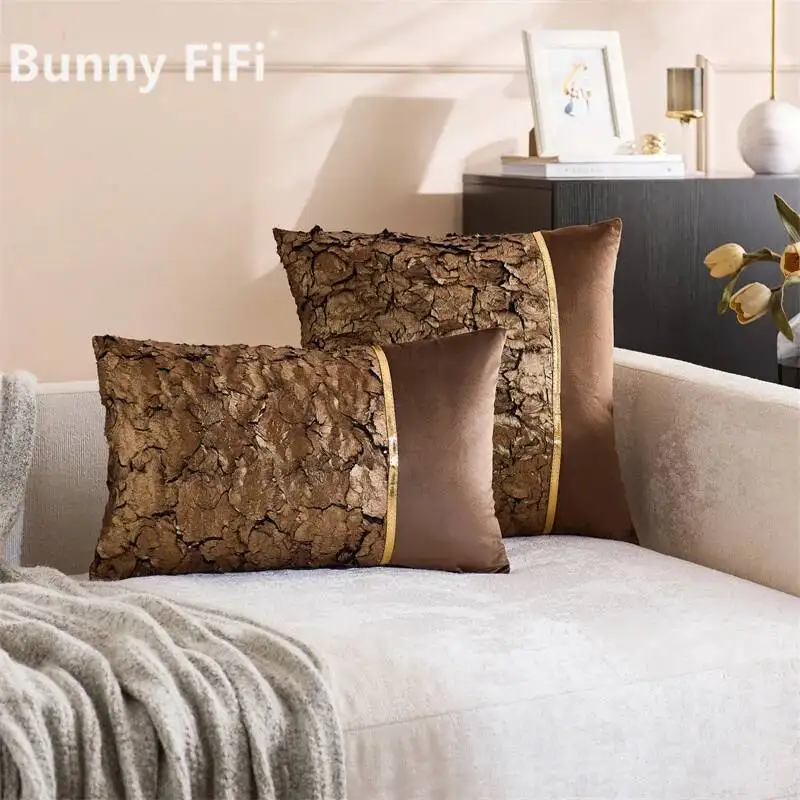 2pcs Luxury Gold Foil Fur Fabric Cushion Covers Splicing Soft Velvet Modern Decorative Throw Pillow Case For Sofa Bed Home Decor