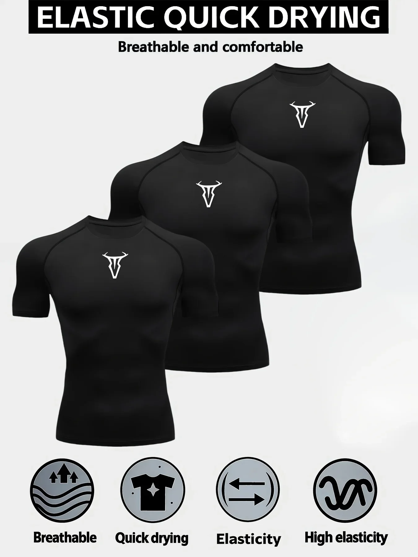 Triplet Men's Compression Bull Printed T Shirt Summer Sportswear Running T-shirt Elastic Quick Dry Sport Gym Fitness TShirts Men
