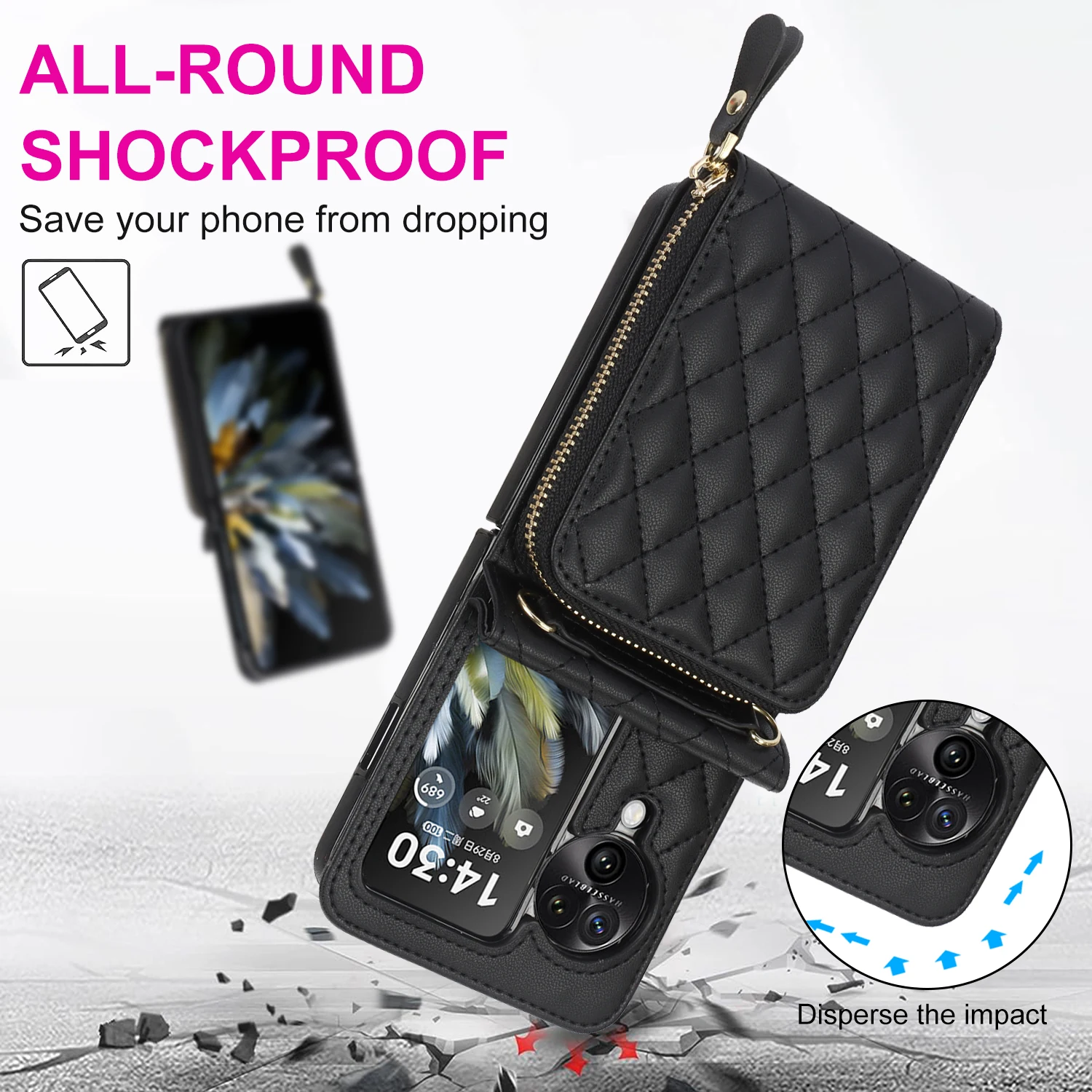 Leather Zipper Crossbody Lanyard Cards Slot Wallet Strap Holder Folding Cover For Oppo Find N3 N2 Flip shockproof Phone Case