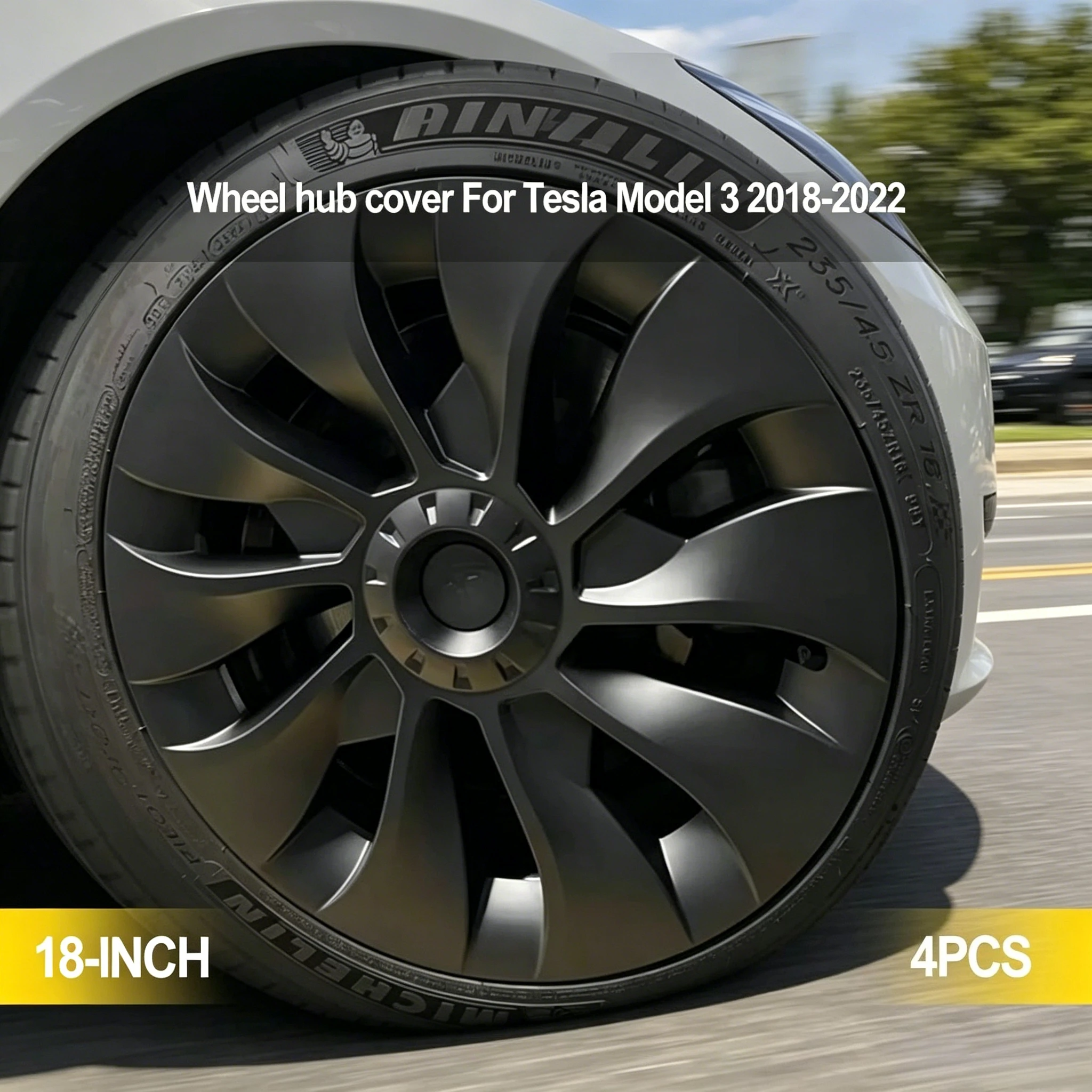 Vollständig abdeckender 18-Zoll-Radkappensatz für Tesla Model 3 2021-2022, 4-teiliger Ersatz-Radkappensatz im Performance-Stil, Schutzzubehör für Autofelgen