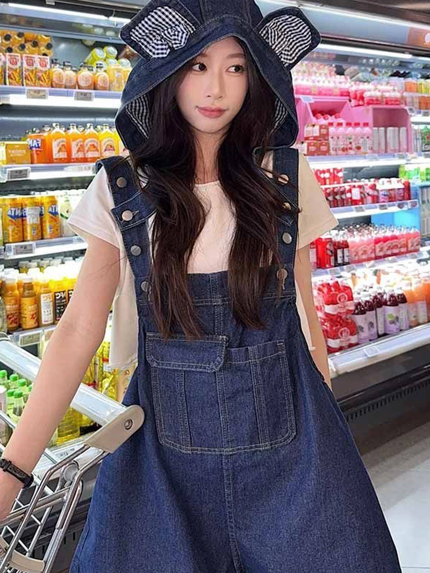 Sweet American Salt Series Denim Overalls Women's High Waist Wide Leg Short Pants Vintage Washed Outfit Spring Autumn New Style