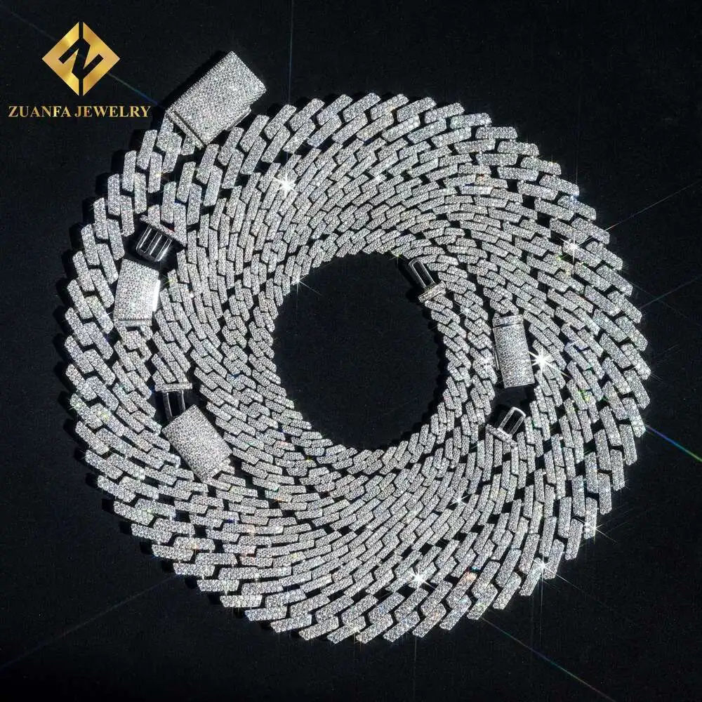 Luxury Pass Diamond Tester Gra Moissanite Diamond 8/10/12/15mm 2rows 925 Solid Silver Cuban Link Chain for Rapper Hip Hop Neckla