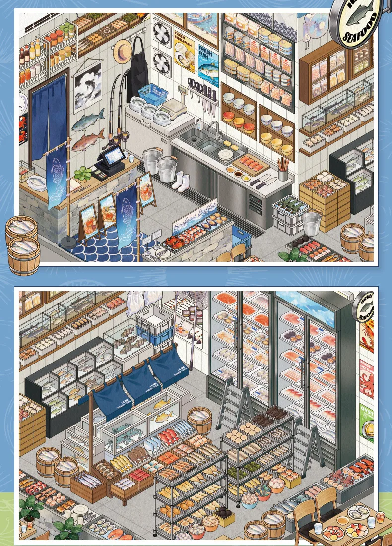 4 Stück 3D Stereo Shop Scene PET-Aufkleber, Mini-Haus-Journal-Aufkleber für Lebensmittelgeschäfte – Detail 5