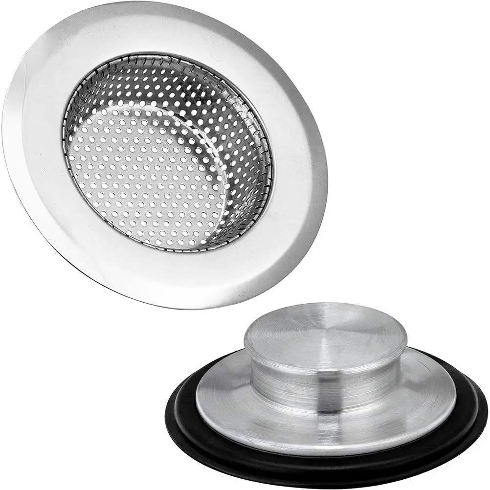 

2Pcs Sink Stopper Filter Set Stainless Kitchen Sink Stopper Steel Crusher Kitchen Bathroom Anti Clogging Hair Food Strainer