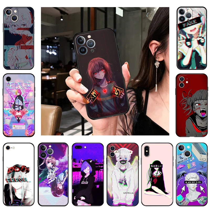 Anti-Drop Soft Phone Case For iphone 16Plus 11 12 13 Mini 14 15 16 Pro XS Max XR 7 8 Plus 16Pro LEWD Vaporwave Girl Anime Cover