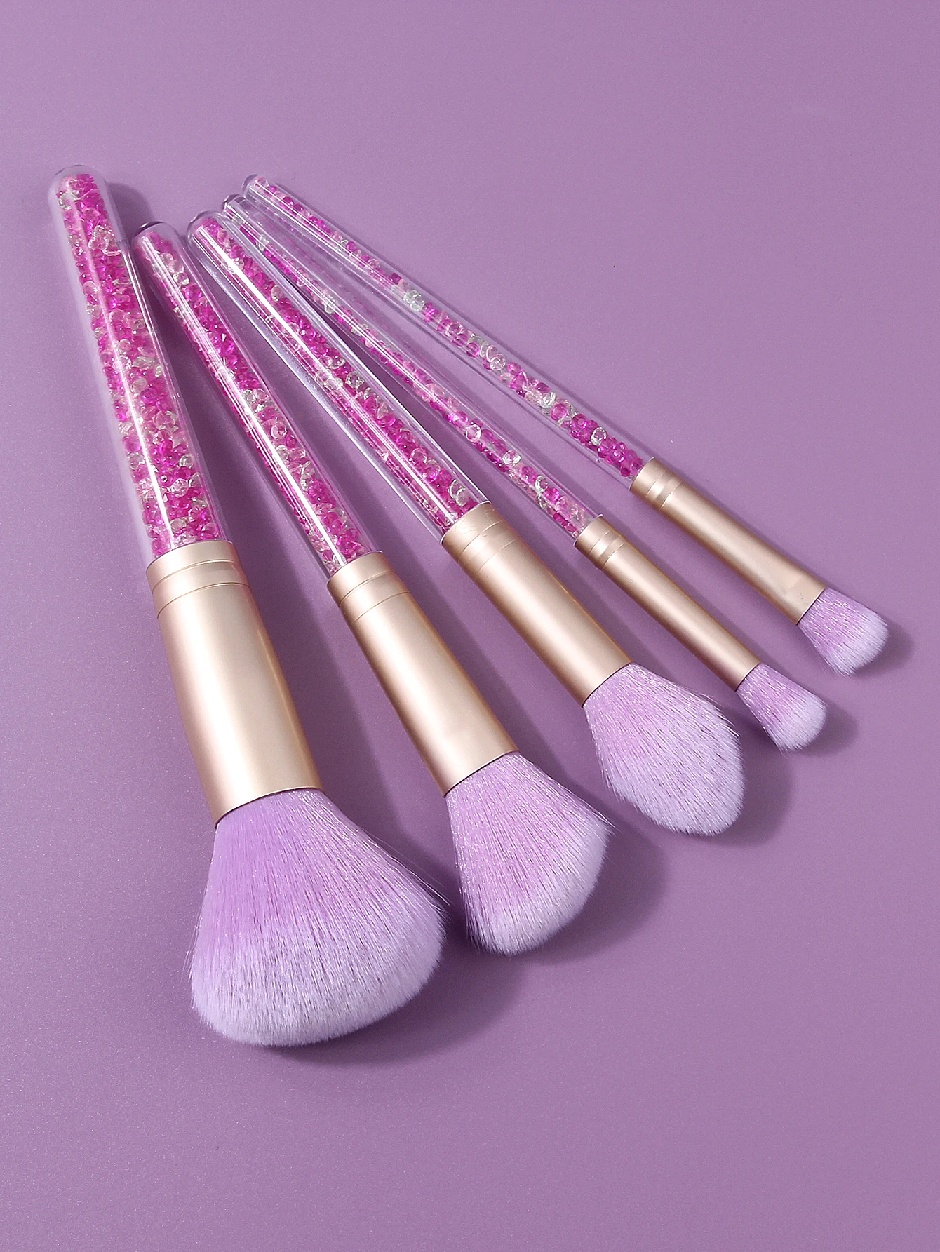 9PCS Purple Pink Glitter Makeup Brush Set w/ Sponges & Puffs - Soft Bristle Full Tools for Face Eyeshadow Blush