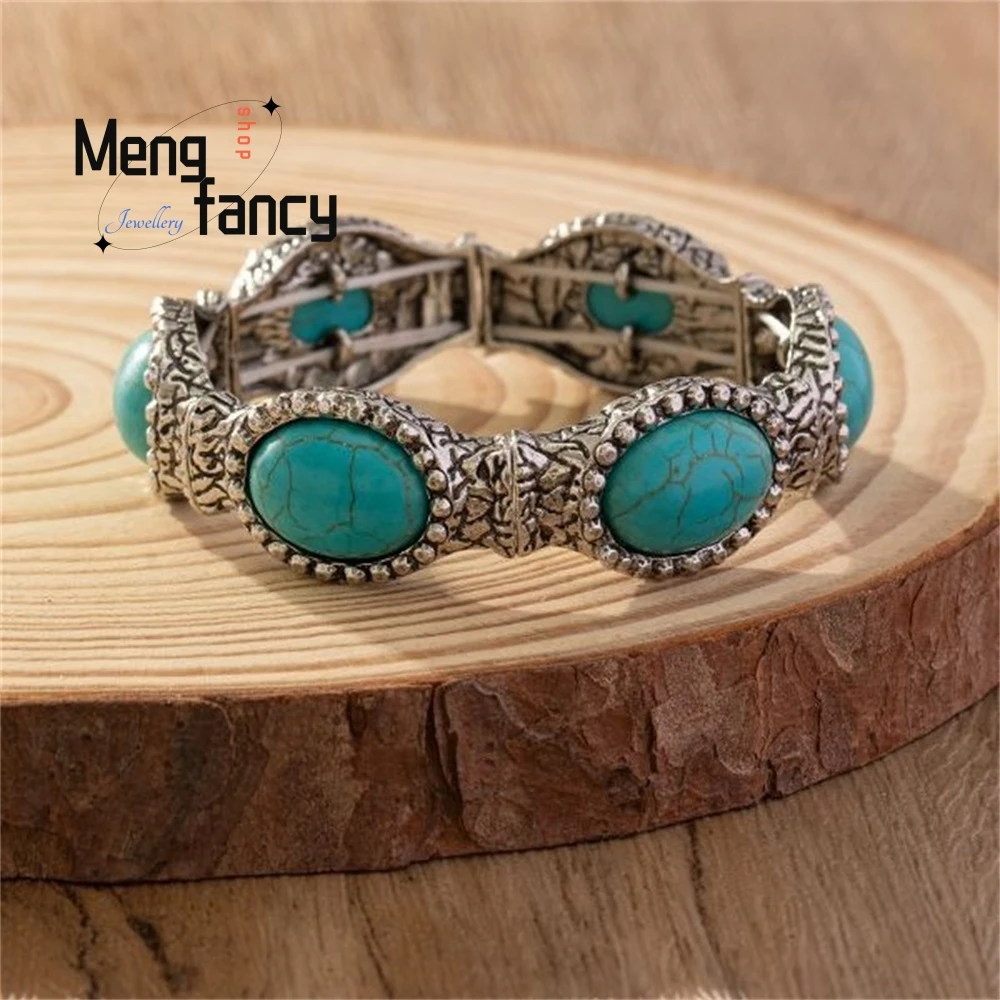 

New Bohemian Style, Simple And Fashionable, Oval Patterned Turquoise Exquisite Bracelet Fashion Elegant Jewelry Best Selling