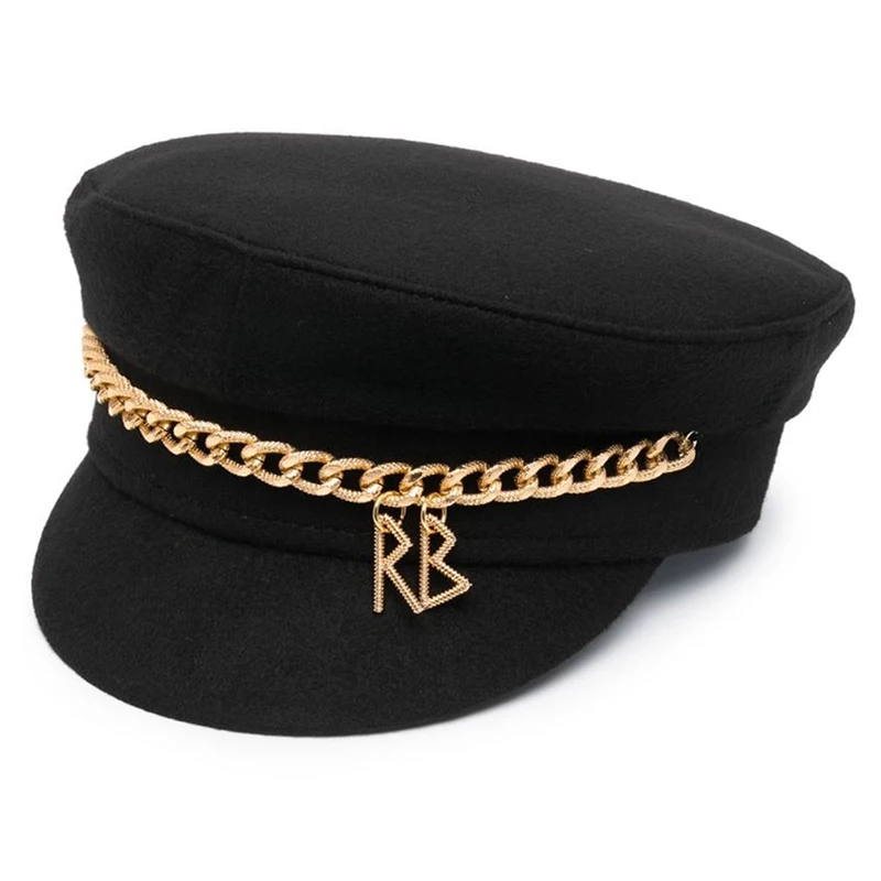New Fashion Newsboy Hat for Women with Chain Wool Flat Cap Beret Octagonal Hat Gorras Mujer Streetwear